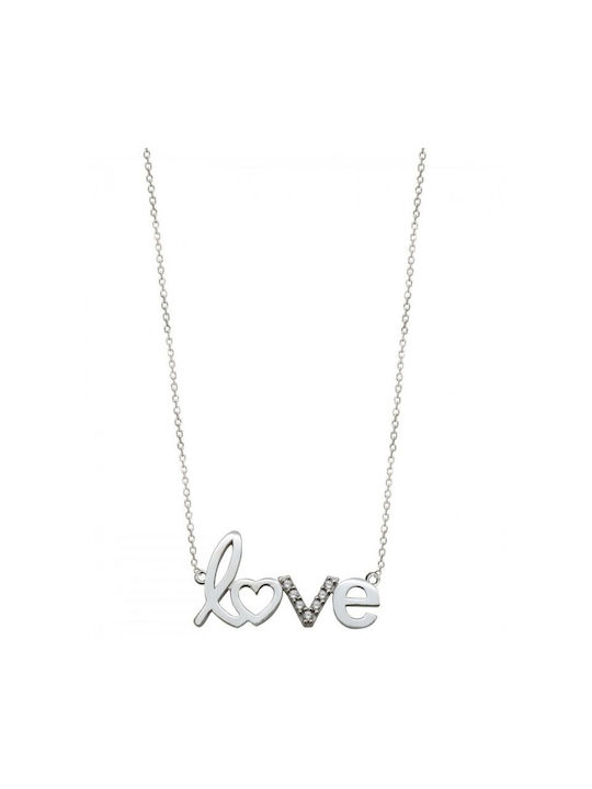 9 carat gold necklace R344 ''love'' with white stones