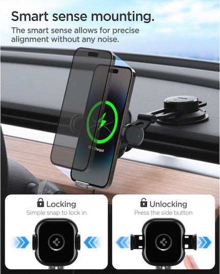 Spigen UTS35W Onetap Car Mobile Mount with Adjustable Hooks and Wireless Charging Black