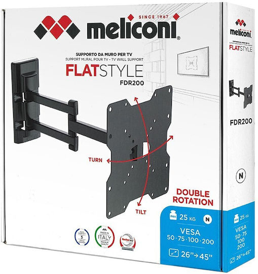 Meliconi Flatstyle FDR 200 Βάση Τηλεόρασης Τοίχου με Βραχίονα έως 40" και 25kg