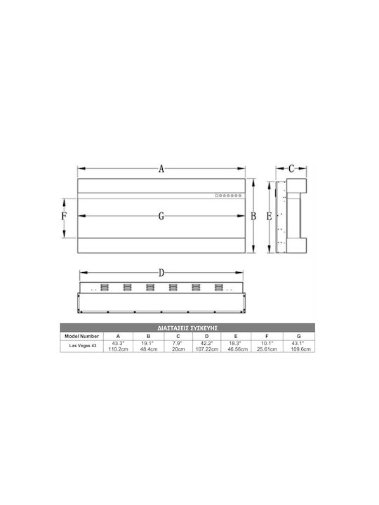 Hitense 43 Wandmontiert Elektrischer Kamin 1600W 110.2x48.4cm Schwarz