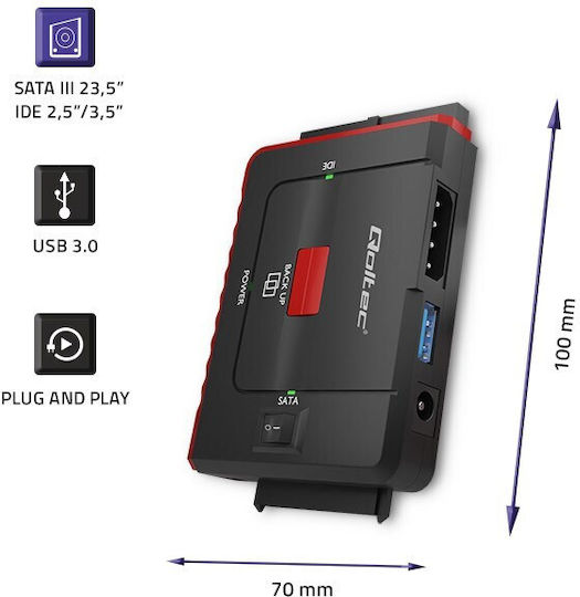 Qoltec USB 3.0 to IDE SATA III Black (50645)