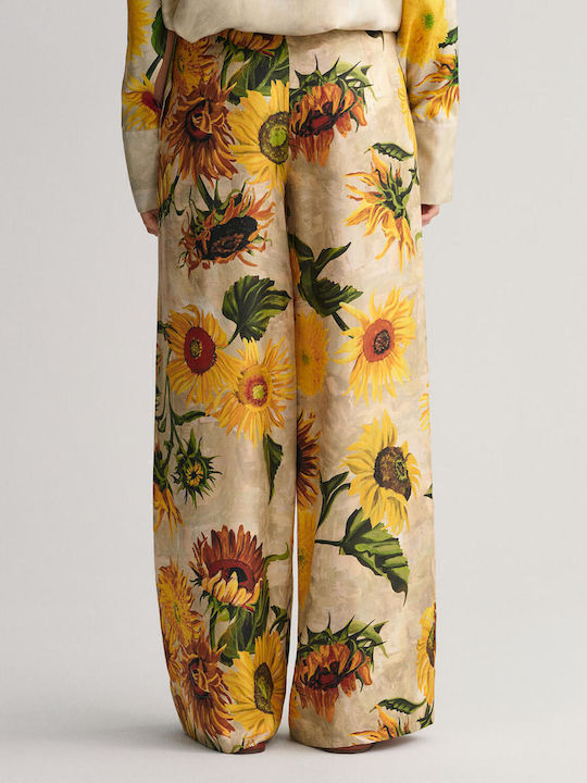 Women's Fabric Trousers Floral Beige