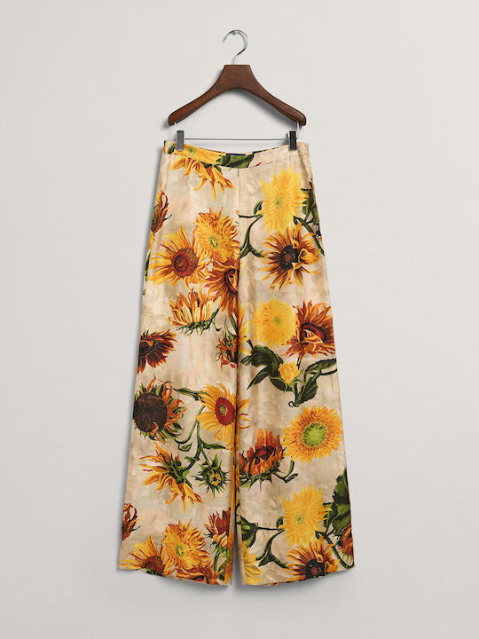 Women's Fabric Trousers Floral Beige