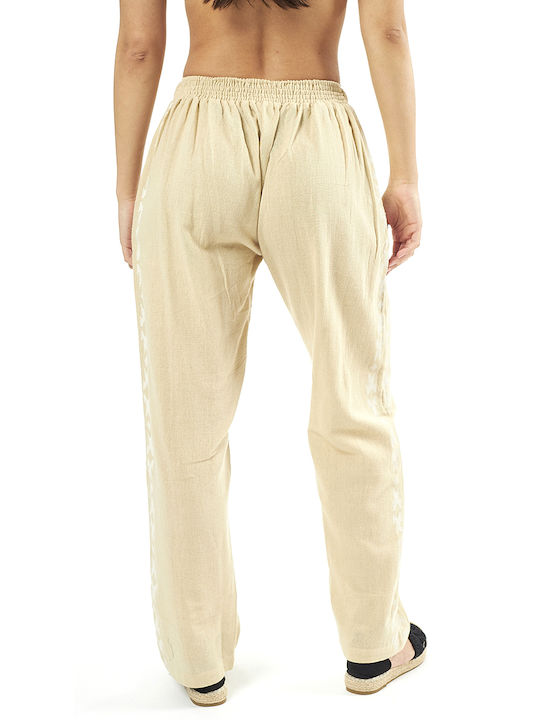 Verde Women's Trousers 55-0007 Cotton Indian Beige