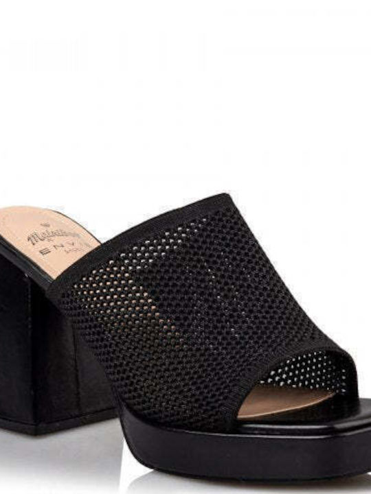 Envie Shoes Piele Mules cu Gros Mare Toc în Negru Culoare