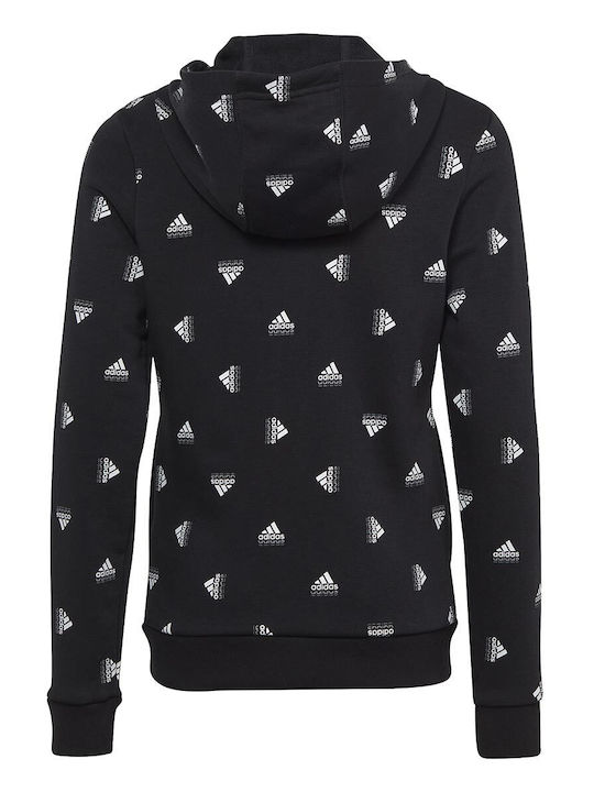 Adidas Athleisure Cotton Hooded Cardigan with Zipper Black