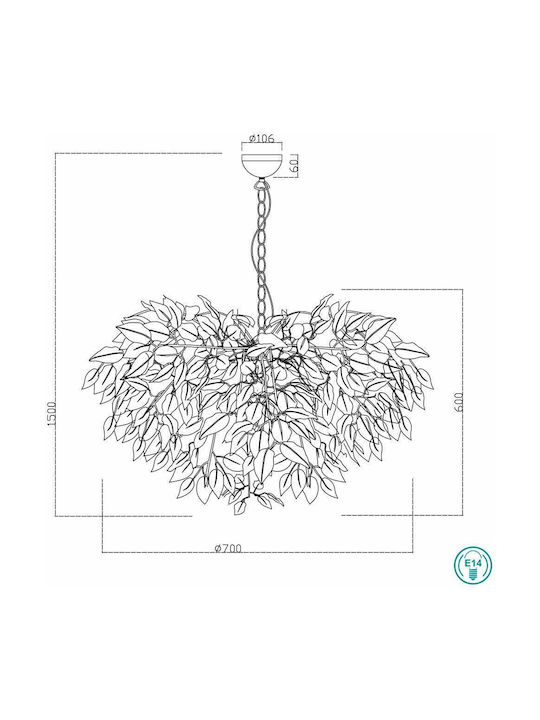 Trio Lighting Leavy Регулируема Висящо Осветително Тяло Черен за 4 Крушки E14, E.14 70x150см.