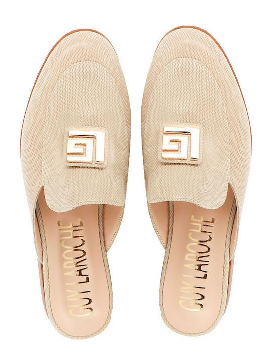 Guy Laroche Flat Leather Mules Beige