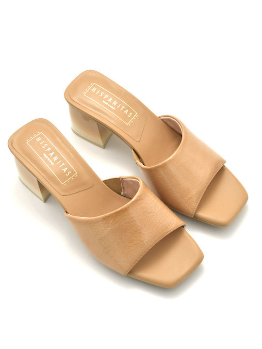 Hispanitas Mules mit Chunky Niedrig Absatz in Beige Farbe