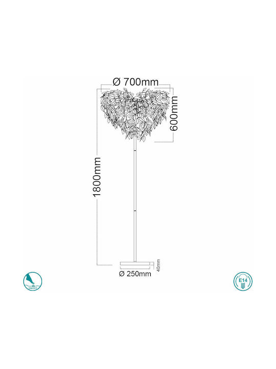 Trio Lighting Leavy Φωτιστικό Δαπέδου Υ180xΜ70εκ. με Ντουί για Λαμπτήρα E14 Μαύρο