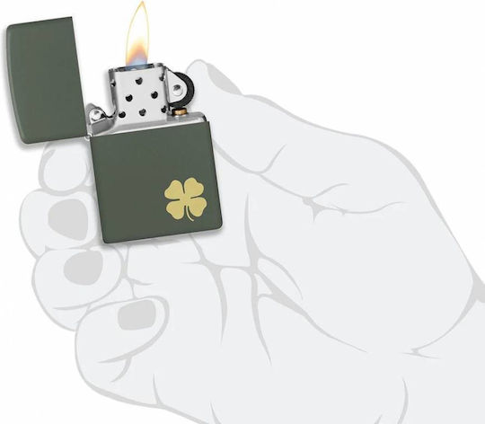 Zippo Vierblättriges Kleeblatt Winddichtes Feuerzeug Flamme in Grün Farbe
