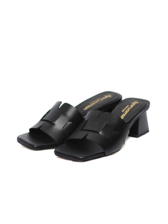 Sparwoman Black Mules with Medium Heel