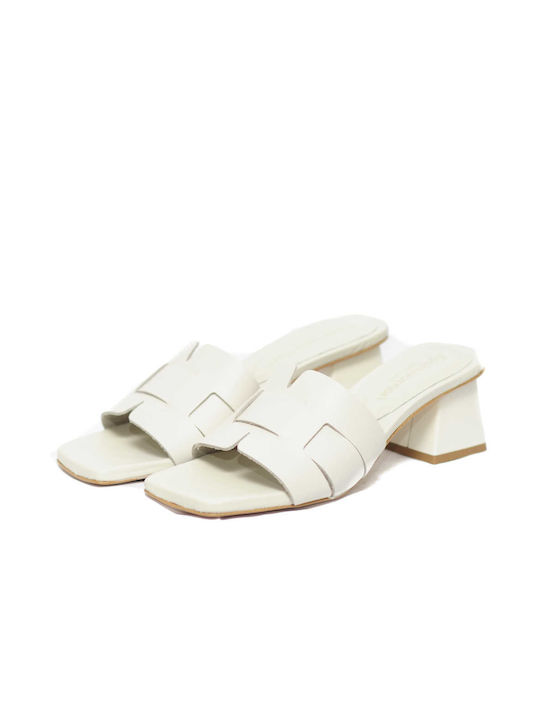 Sparwoman Off White Mules με Μεσαίο Τακούνι