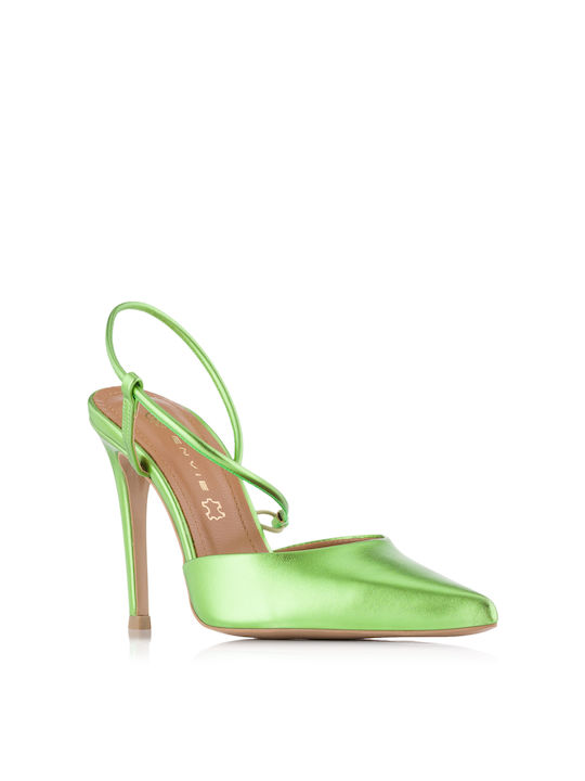 Envie Shoes Pointed Toe Stiletto Green Heels with Strap
