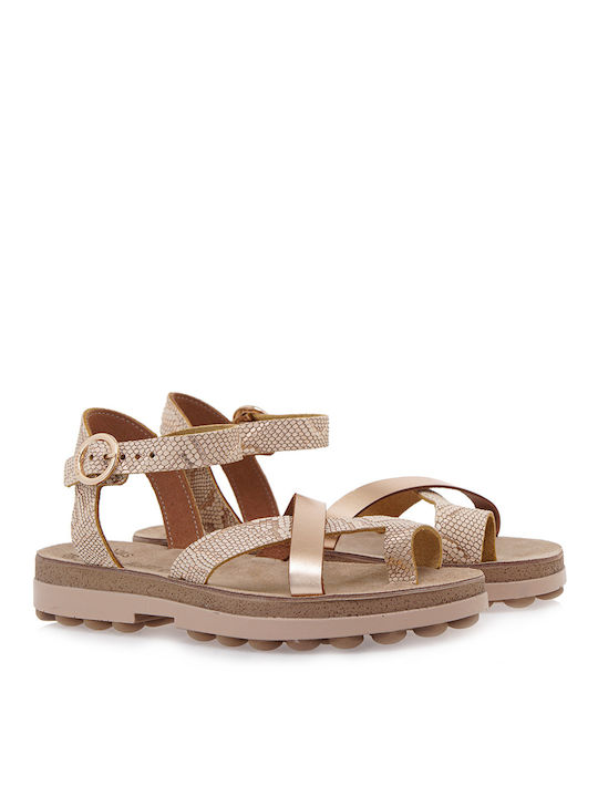 Fantasy Sandals Leather Women's Flat Sandals with Strap in Pink Color