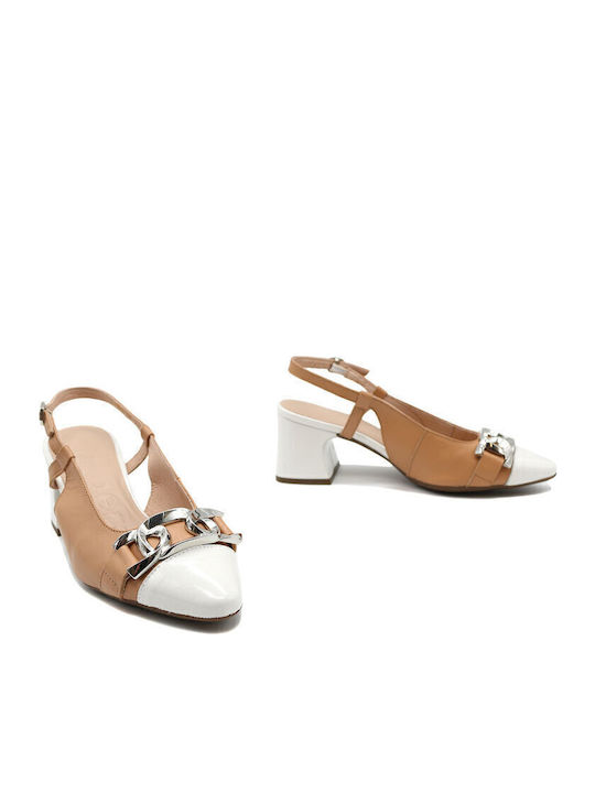 Anatomic Patent Leather Beige Medium Heels with Strap