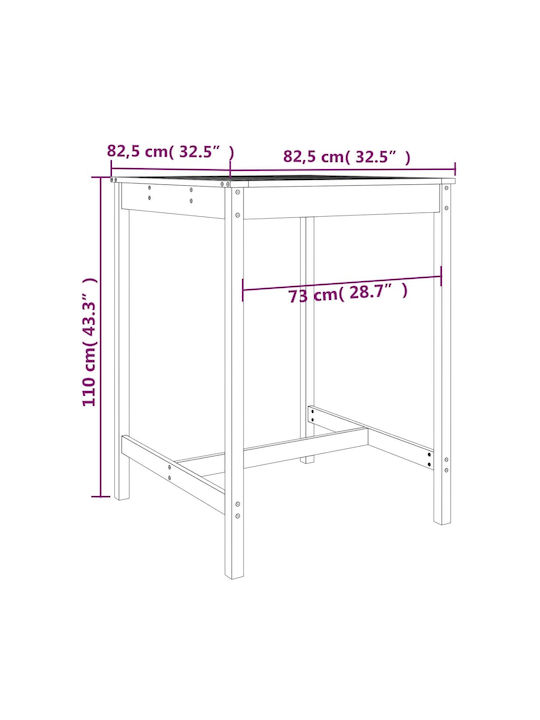Outdoor Bar Free Standing Wood Table Gray 82.5x82.5x110cm
