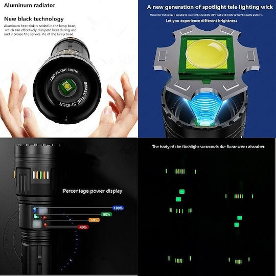 X-Balog Επαναφορτιζόμενος Φακός LED IP67 με Μέγιστη Φωτεινότητα 30000lm