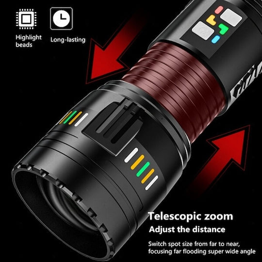 X-Balog Rechargeable Flashlight LED IP67 with Maximum Brightness 40000lm Black