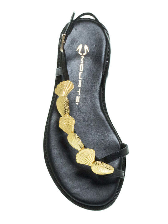 Mourtzi Leder Damen Flache Sandalen in Schwarz Farbe