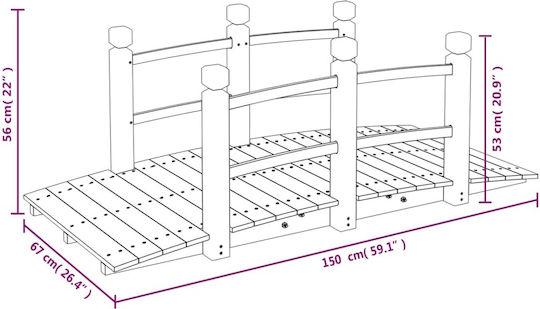 vidaXL Dekorative Brücke für den Garten Holz 150x67x56cm 150cmx67cmx56cm 363356