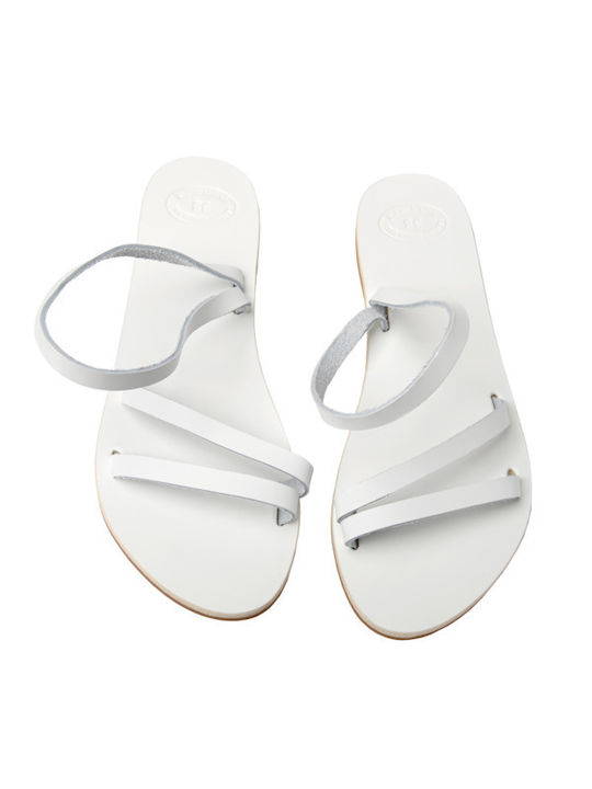 Philio Leather Women's Flat Sandals in White Color