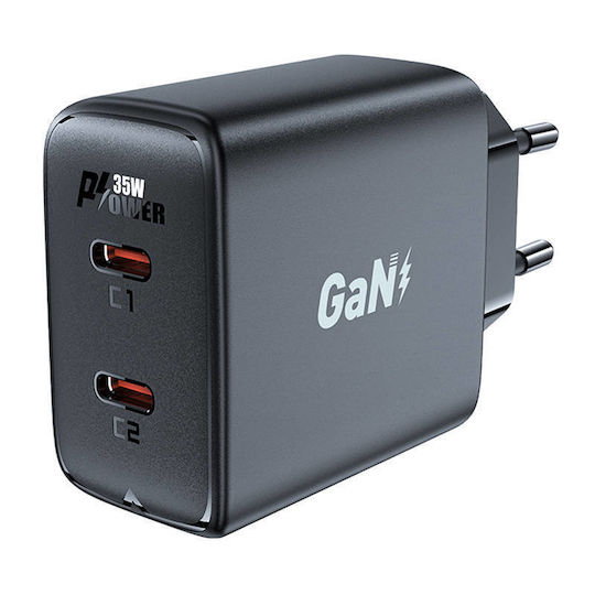 Acefast Φορτιστής Χωρίς Καλώδιο GaN με 2 Θύρες USB-C 35W Power Delivery Μαύρος (A49)