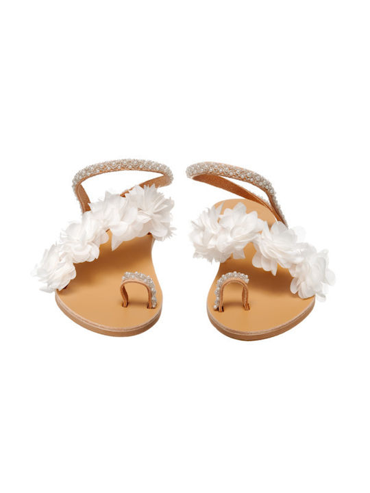 Philio Leather Women's Flat Sandals in White Color