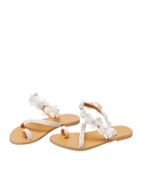 Leather Women's Flat Sandals in White Color