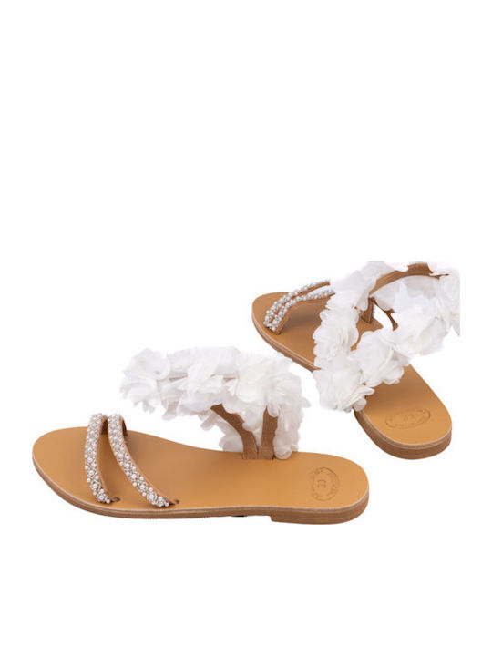 Leather Women's Flat Sandals in White Color