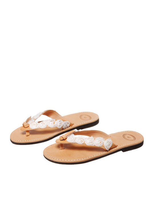 Leather Women's Flat Sandals in White Color