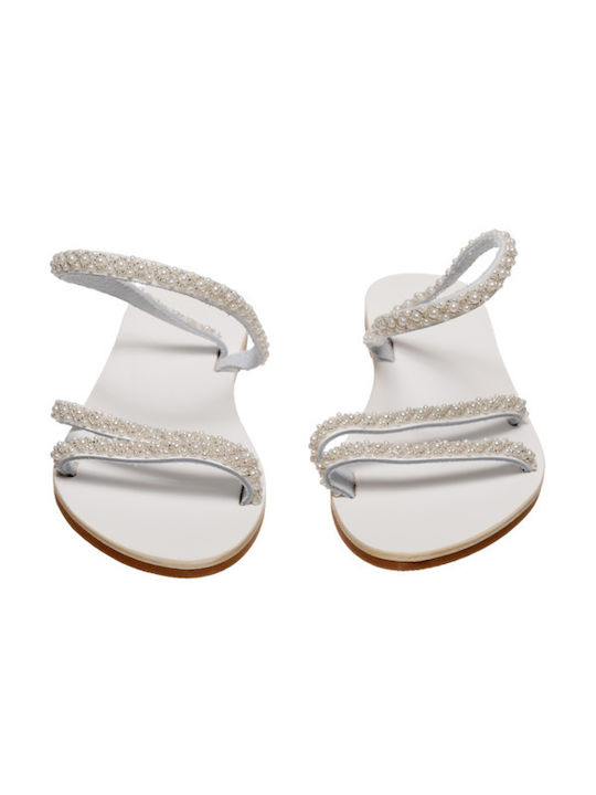 Philio Leather Women's Flat Sandals in White Color