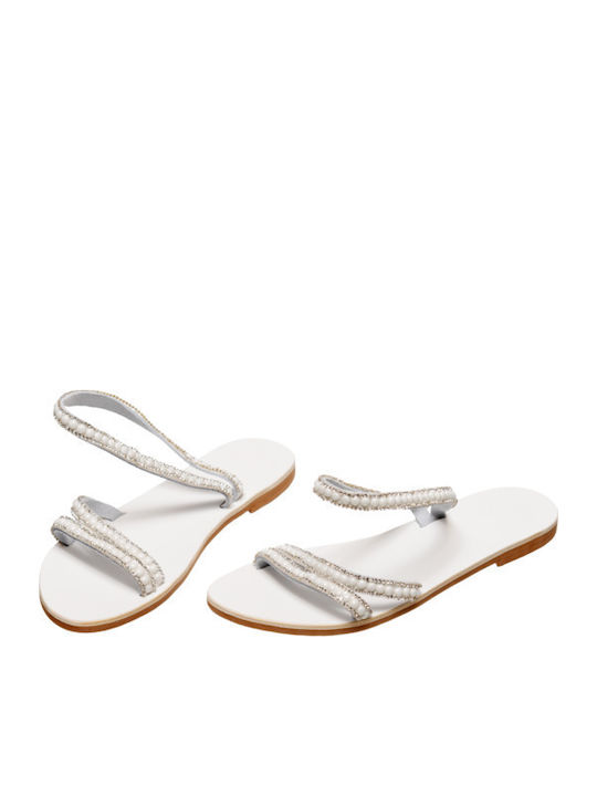 Leather Women's Flat Sandals in White Color
