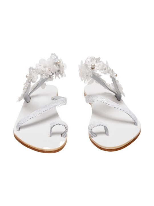 Philio Leder Damen Flache Sandalen in Weiß Farbe