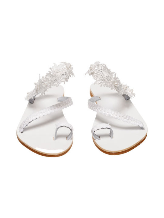 Philio Leather Women's Flat Sandals in White Color