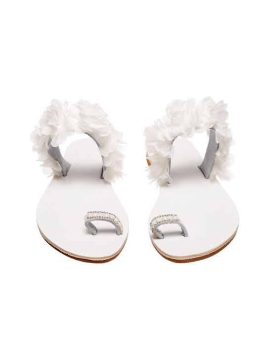 Philio Handmade Leather Women's Sandals with Strass White