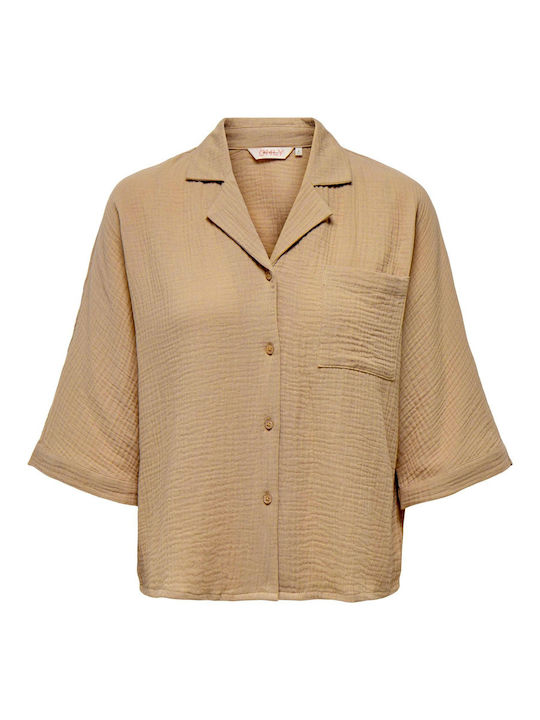 Short Sleeve Women's Shirt Brown Monochrome