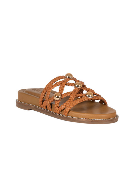 Inuovo Leather Women's Flat Sandals in Tabac Brown Color