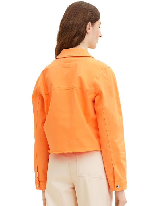Tom Tailor Women's Short Jean Jacket for Spring or Autumn Bright Mango Orange