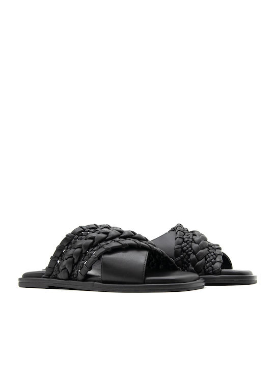 Leder Flache Sandalen für Damen in Schwarz Farbe