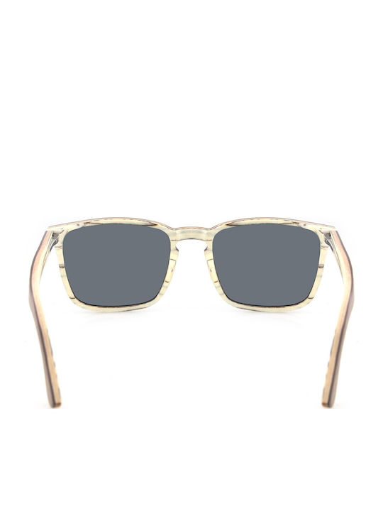 Daponte Wayfarer Unisex Γυαλιά Ηλίου με Καφέ Ξύλινο Σκελετό και Γκρι Polarized Φακό DAP320W 4