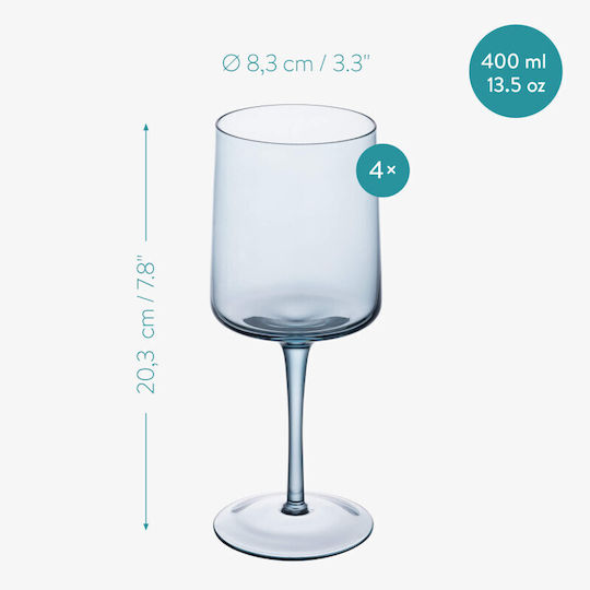 Navaris Set Glasses from Glass in Blue Colour Goblet 400ml 4 Pieces