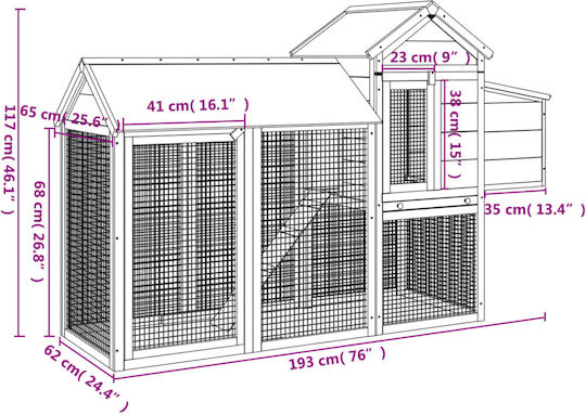 vidaXL Coteț 2 Etaje Lemn L1.93 x L1.17 x Î0.65m.
