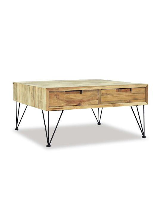 Square Solid Wood Coffee Table Natural L80xW80xH40cm