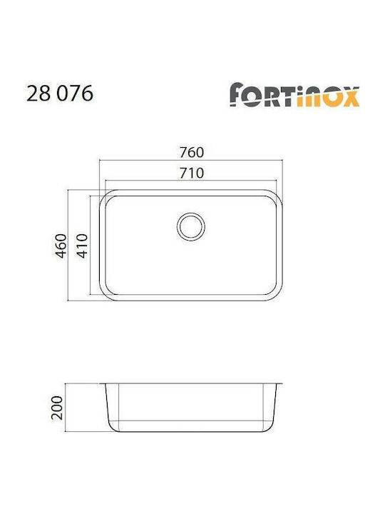 Fortinox Valley 28076 Ένθετος Νεροχύτης Inox Σατινέ Μ76xΠ46cm Ασημί