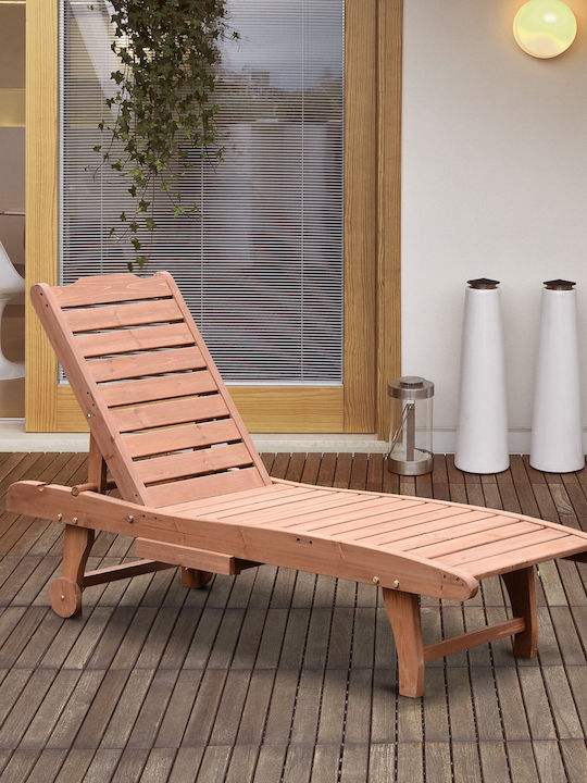 Liegestuhl-Bett Einzel Holz mit Rädern Braun 182x60x35cm.