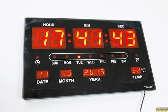 Wanduhr Digital Kunststoff Schwarz 33x20cm