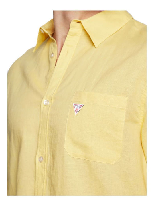 F3GH00WO07S Long-sleeved Linen Shirt Yellow
