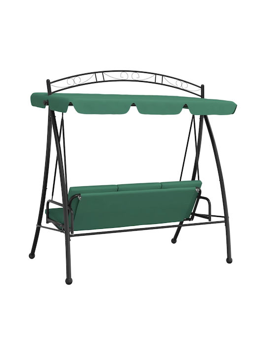 Garten & Veranda Schaukel mit Basis und Kissen 3 Sitze Metallisch Grün L198xB123xH203cm