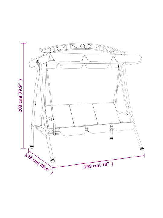Garten & Veranda Schaukel mit Basis und Kissen 3 Sitze Metallisch Grün L198xB123xH203cm